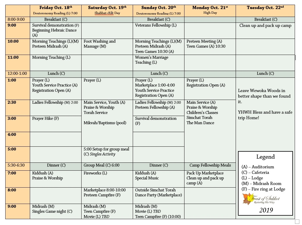 Schedule – Feast of Sukkot