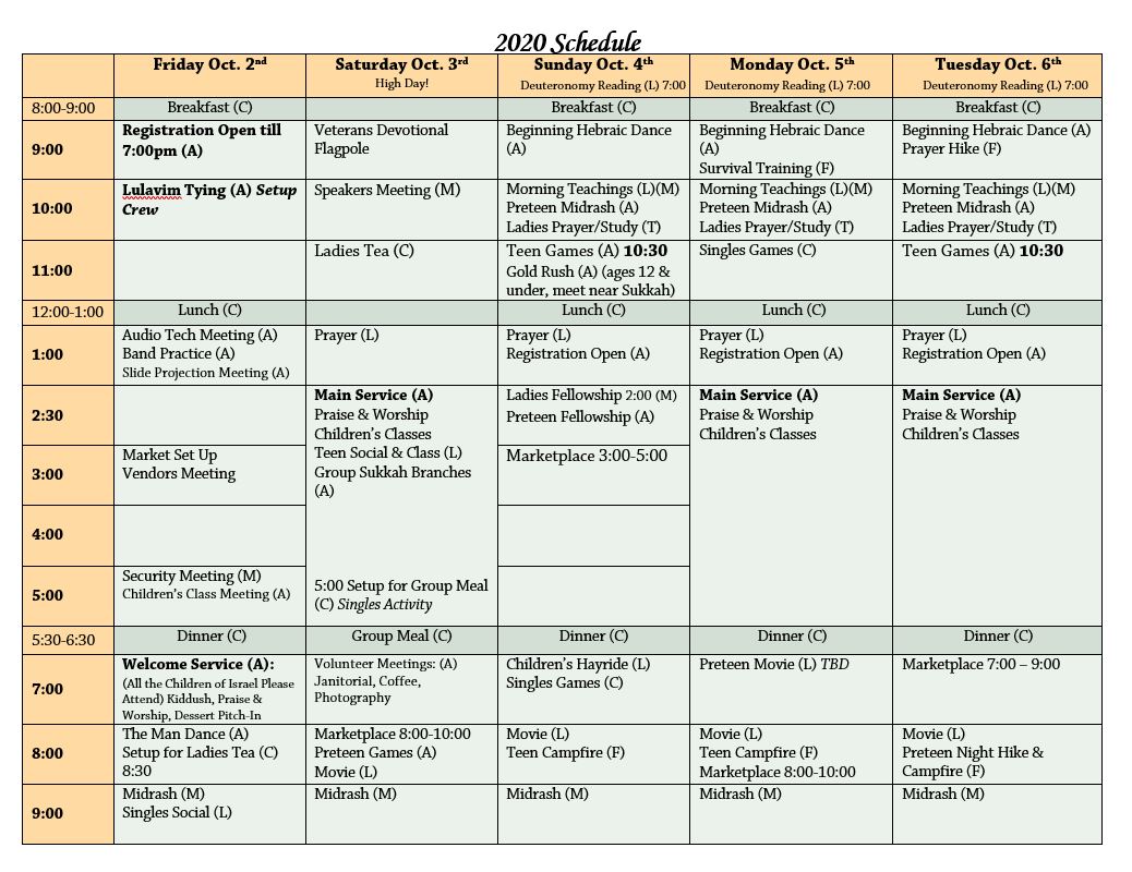 Schedule – Feast of Sukkot