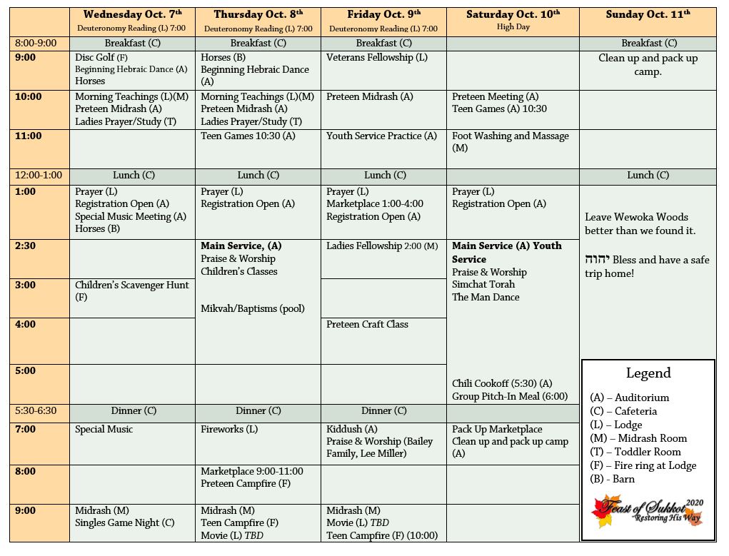 Schedule – Feast of Sukkot